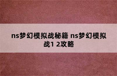 ns梦幻模拟战秘籍 ns梦幻模拟战1+2攻略